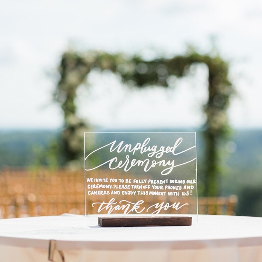 Hand painted unplugged ceremony sign & stand